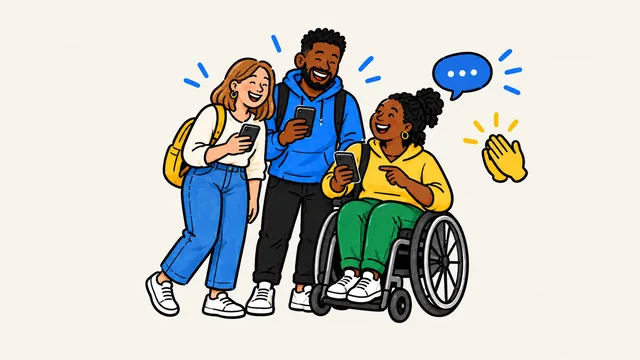 Three commuters helping each other, including a rider in a wheelchair.